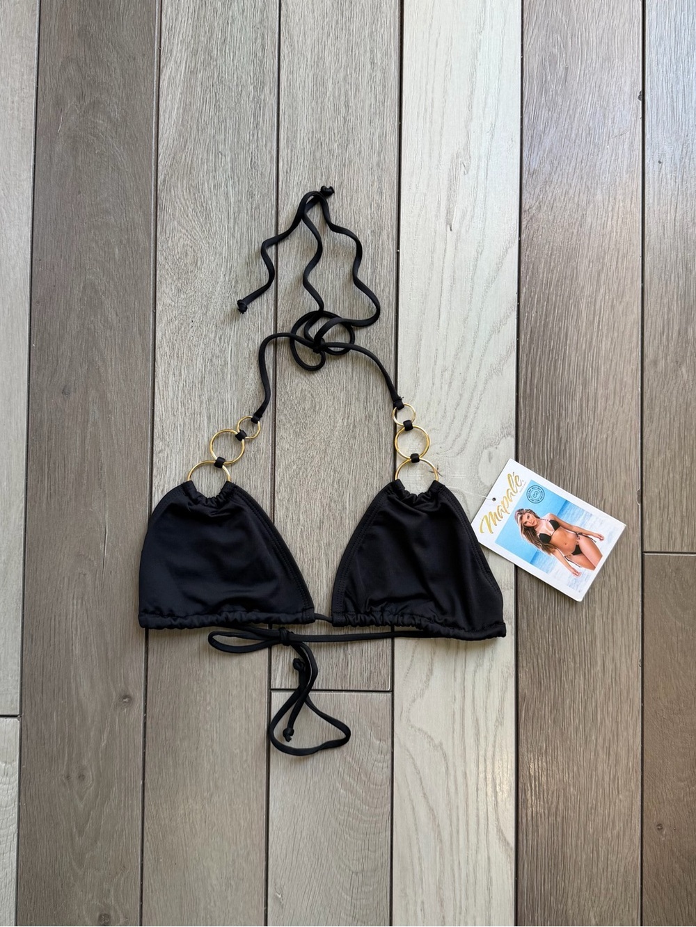 Mapale black bikini top with gold rings